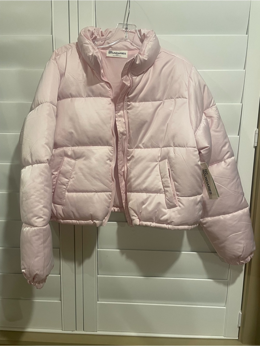 No Boundaries Light Pink Cropped Puffer Jacket